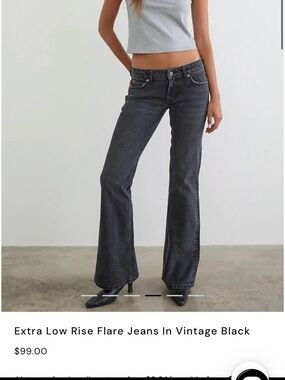 Motel Rocks Vintage Black Extra Low Rise Flare Jeans - Women